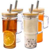 Generic 24oz glass cups with lids and straws ideal for iced coffee on the go