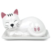 Generic Cat Butter Dish with Lid on counter keeps butter fresh and accessible.