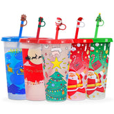 Generic Christmas color-changing cups 24oz with lids show festive color shifts and reusable design.