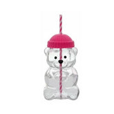 Generic Glass Bear Cup with Lid in pink for hot or cold drinks.