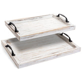 Gennua Kitchen rustic serving tray with handles front view shows durable metal hardware for secure serving.