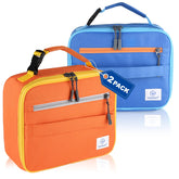 Genteen lunch bag blue and orange front view showing roomy interior for school or work meals