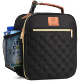 Genteen insulated lunch box in black, front view showing compact design and freshness benefits