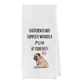 Geqtt funny pug dish towel in waffle weave; decorative kitchen accessory with quick-dry performance
