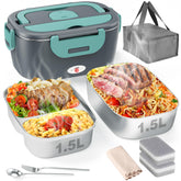 Geveniss electric lunch box with twin containers for on-the-go meals.