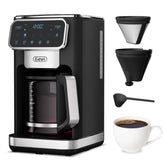 Gevi 12-cup coffee maker front view, compact design for home kitchens.