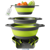 Gevoli collapsible colander large with self-draining base for easy draining.