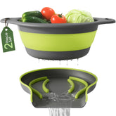 Gevoli large collapsible colander with self-draining base for efficient sink drainage.