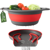 Gevoli strainer with self-draining base draining water directly into sink.