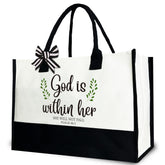 Gezred God within Her Bible Verse Tote Bag – inspirational daily carry for church and worship.