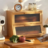 GHWIE bamboo bread box with acrylic wavy door panel offering spacious storage for bread.