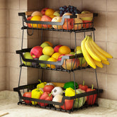 GILLAS 3-tier basket side view showing compact counter storage for fruits
