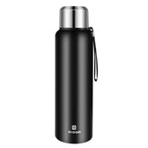 GIOGD insulated thermo bottle 1500ml with cup, close-up showing sleek black finish and durability.