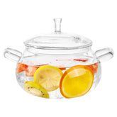 Glass Cooking Pot 83oz with lid: even heat for sauces and soups.