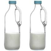 GLASS MONGER 47oz clear pitcher with handle and lid for easy pouring.