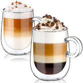 Glastal double-walled glass coffee mug 12oz with handle for hot drinks