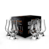 Glencairn whisky glass set of 4 on wooden bar, ideal for tasting sessions.