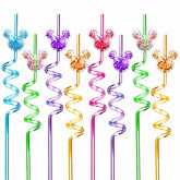 24Pcs Glitter Mouse Straws in vibrant colors for party favors