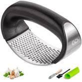 Global Digitronix garlic press rocker handle for effortless crushing.
