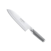 Global 7-inch hollow ground Santoku blade ready for precise vegetable slicing