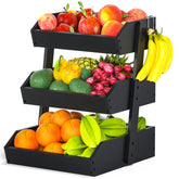 GMTSL Bamboo Fruit Basket 3-Tier front view showing generous counter storage