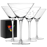Gnimihz etched dot-lines martini glasses set enhances visual appeal and drink differentiation.