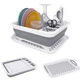 Goderewild collapsible dish rack with drainboard on a clean kitchen counter.