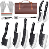 Golden Bird butcher knives in leather bag for easy transport and secure storage