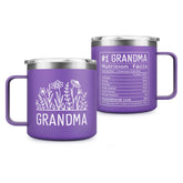 GoMelley Grandma mug 14oz on purple background keeps coffee hot during busy mornings