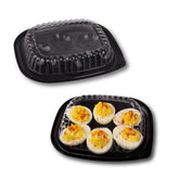Gorander deviled egg tray with six slots and clear lid keeps eggs secure during transport.