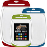 GORILLA GRIP cutting board set in red, blue, and green for versatile meal prep.
