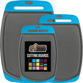 Gorilla Grip BPA-Free cutting board set of 3, aqua gray, top view for prep