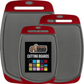Gorilla Grip BPA-free reversible cutting boards in red and gray for versatile prep.