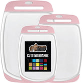 GORILLA GRIP pink BPA-free reversible cutting board set, top view, nonporous surface resists stains