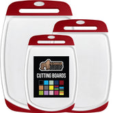 Gorilla Grip red 3-piece cutting board set large board ready for daily prep with juice grooves.