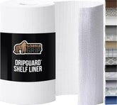 GORILLA GRIP DripGuard shelf liner in white roll protects surfaces from spills and leaks.