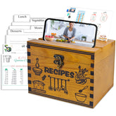 GoShambar wooden recipe box front view showing durable pinewood for kitchens