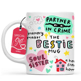Gossby Bestie mug front view with two-sided print for shared moments