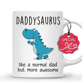 Gossby DADDYSAURUS mug front view with dinosaur design for dad's daily coffee