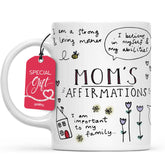 Gossby Mom Affirmation Mug close-up design for daily motivation during coffee breaks.