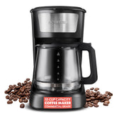 Gourmia 12-cup coffee maker front view with clear controls for quick brewing