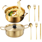 GOVNPJ Korean ramen pot with lid, 7.9-inch, durable stainless steel for versatile cooking