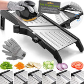 Gramercy adjustable mandoline dial shows built‑in blades for easy, precise slicing