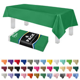 Grandipity green plastic tablecloth provides full-coverage for rectangle tables.