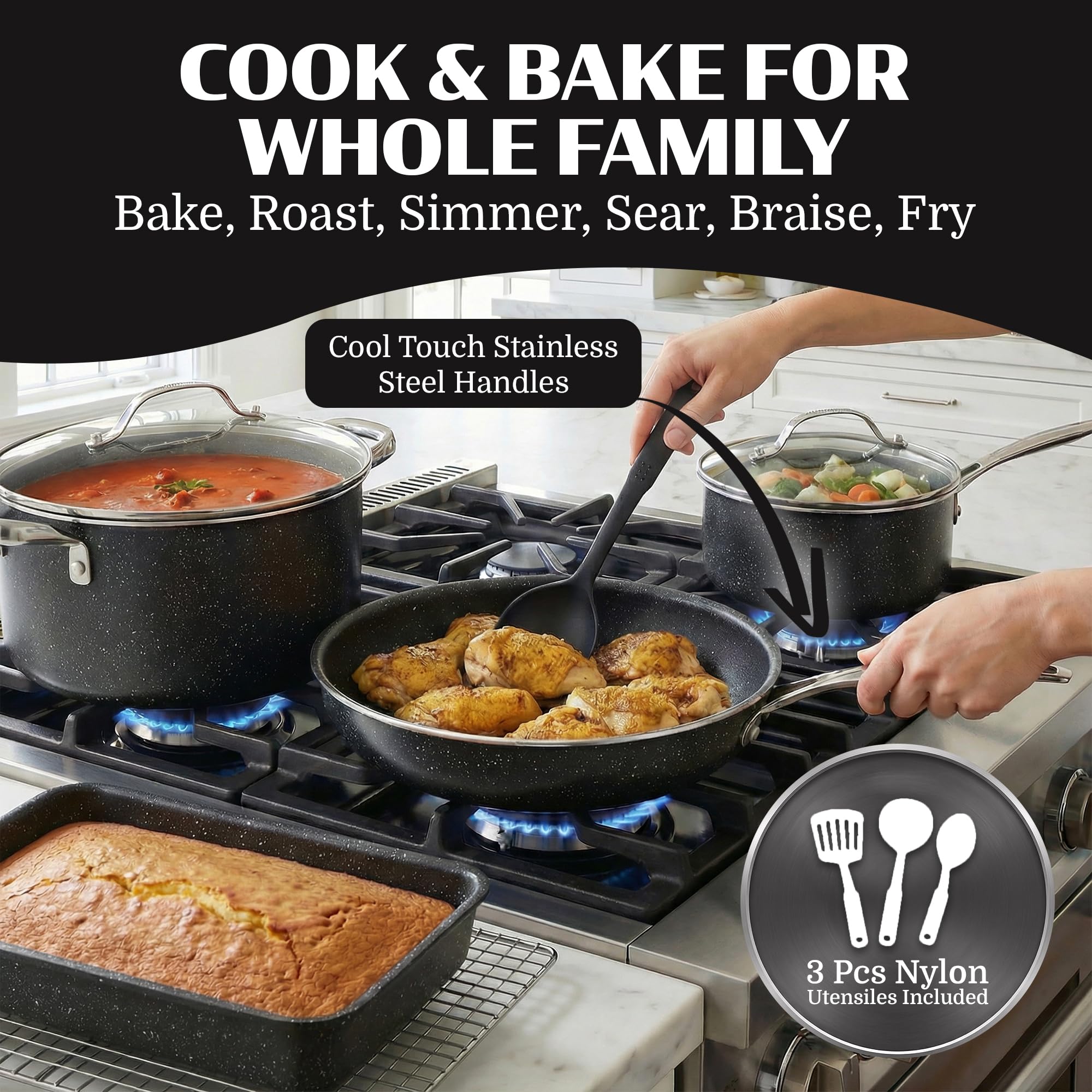 Granitestone cookware is dishwasher safe for easy cleanup.