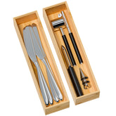 Greatseas bamboo drawer organizer shown in a kitchen drawer, utensils neatly separated for quick access