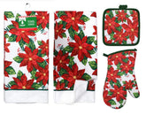 Greenbrier Poinsettia dish towels set for festive kitchen drying and quick cleanup.