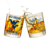 Greenline Goods WVU Mountaineers glasses with front logo and campus map wrap.