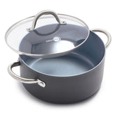 GreenPan Lima stock pot with glass lid, easy progress monitoring while cooking.
