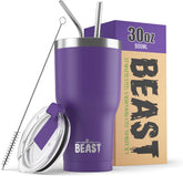 Greens Steel Beast 30 oz tumbler in purple, side view, perfect for hydration on the go.